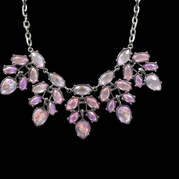 Purple Crystal Gemstone Leaf Cluster Bib Necklace Retro Glam Chic Bold Gatsby - Picture 2 of 5